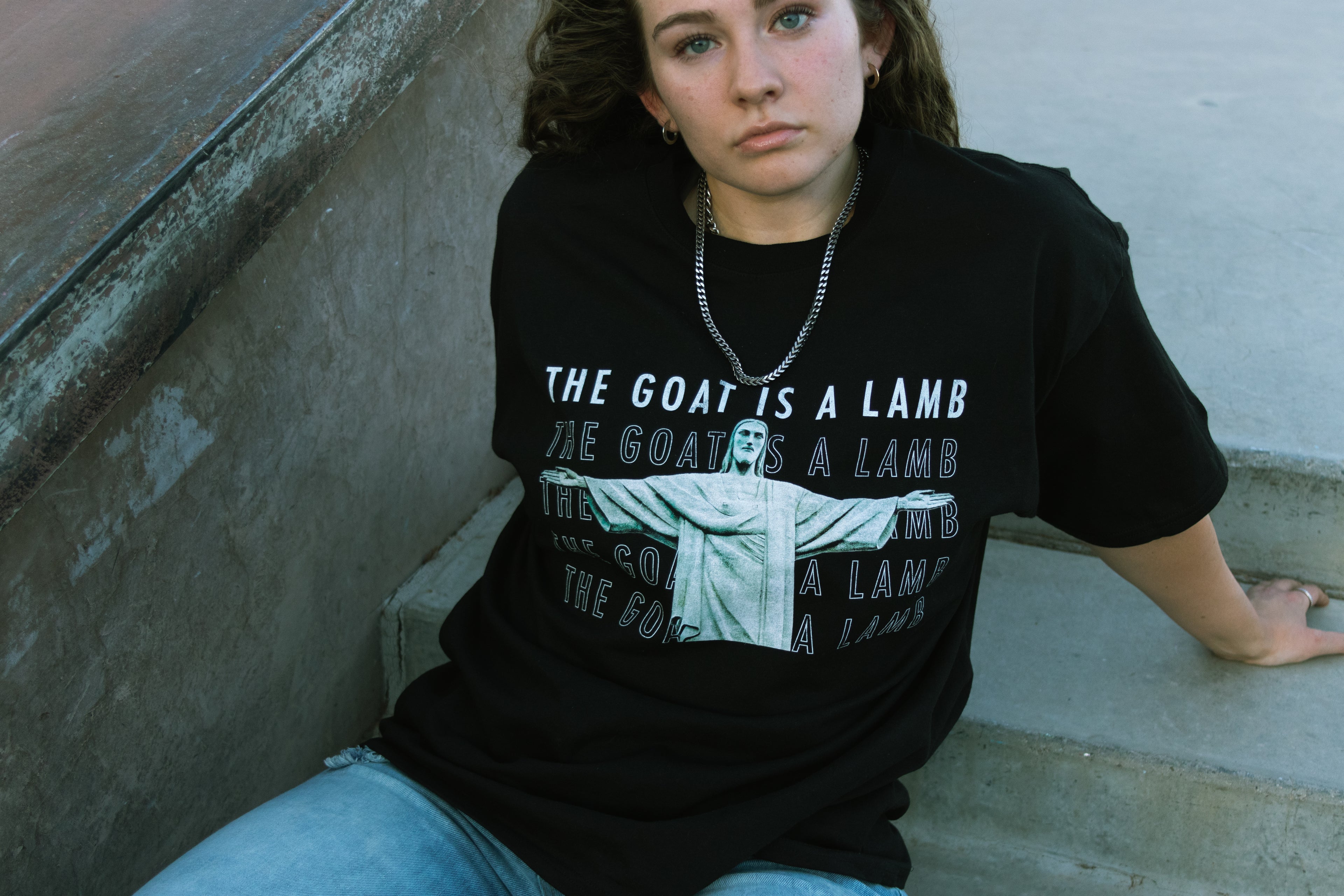 The Goat Is A Lamb - Christ The Redeemer Black Champion T-Shirt