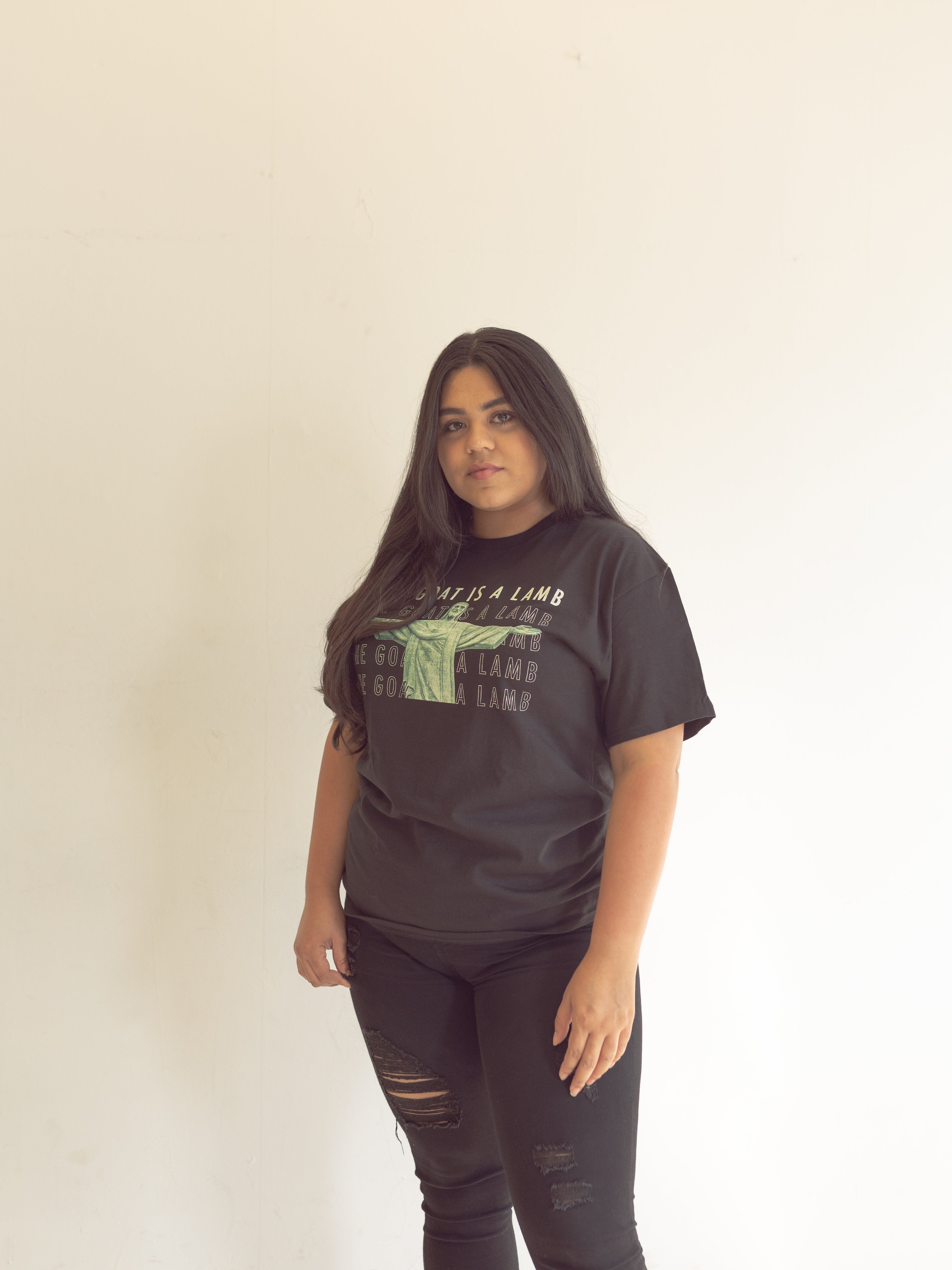 The Goat Is A Lamb - Christ The Redeemer Black Champion T-Shirt